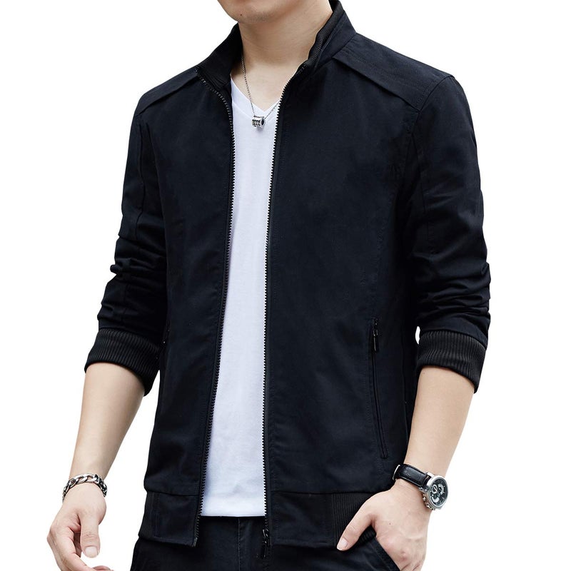 Womleys Mens Casual Windbreaker Outerwear Slim Fit Cotton Lightweight Jackets (Small, Black) - Image 1